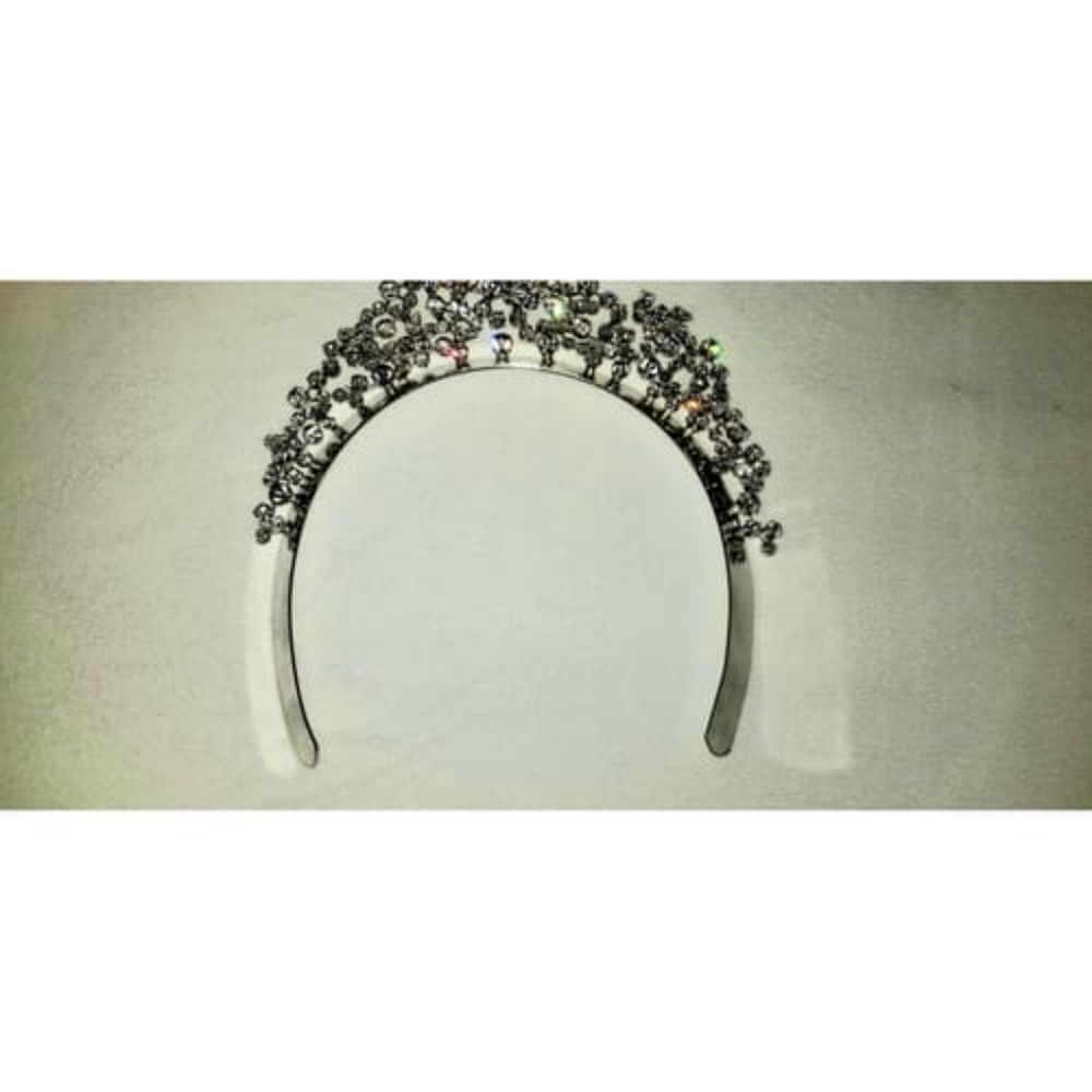 LELET NY Silver Mattar Crystal Crown Headband Swarovski Bridal Wedding Holidays - Picture 5 of 16